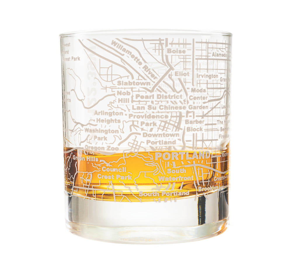 Portland Etched Street Grid Whiskey Glasses