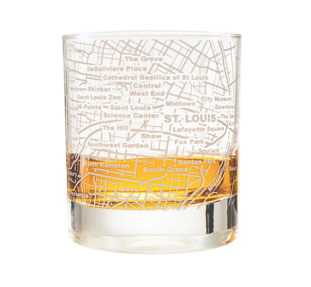 St Louis Etched Street Grid Whiskey Glasses