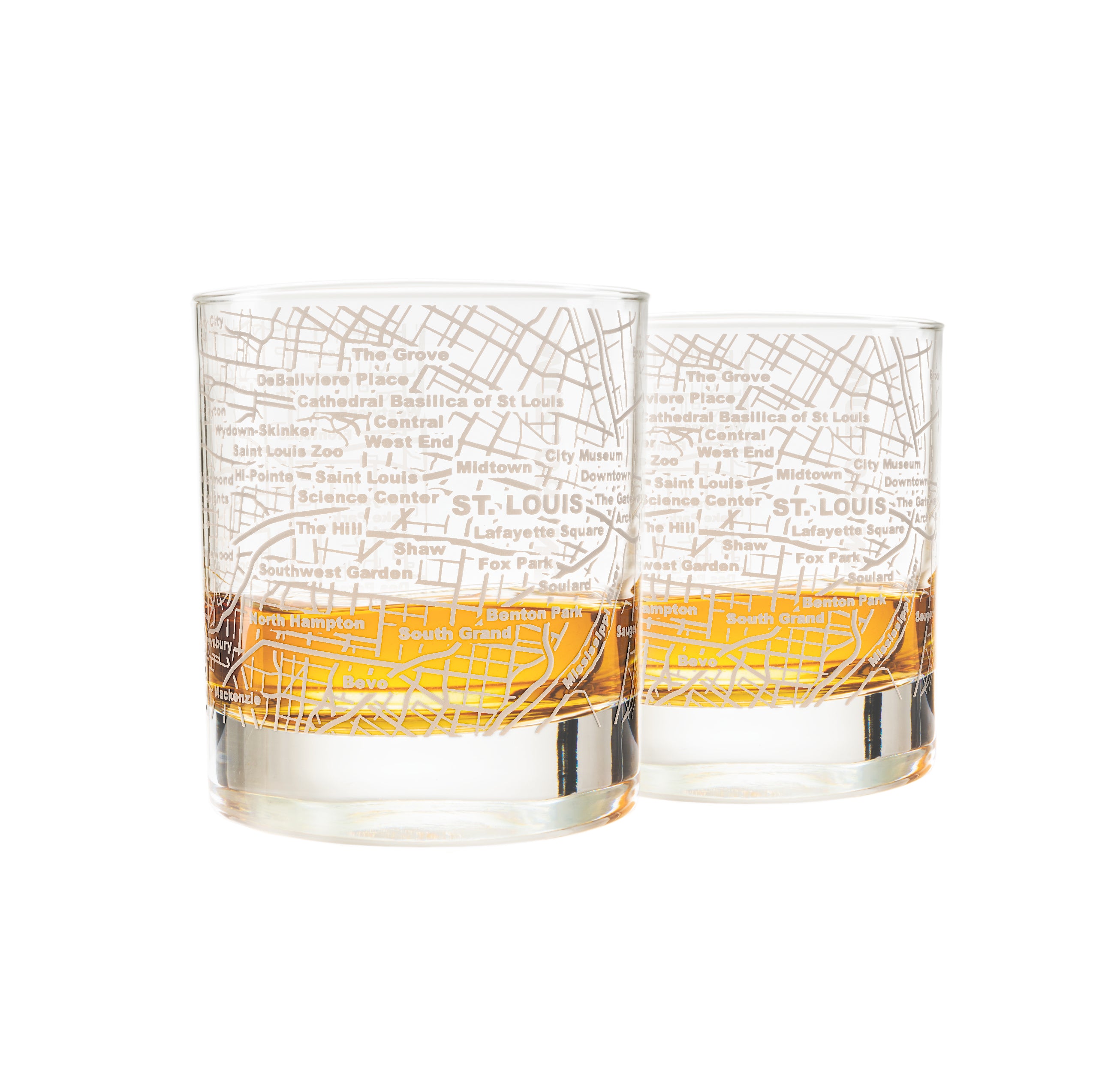 St Louis Etched Street Grid Whiskey Glasses