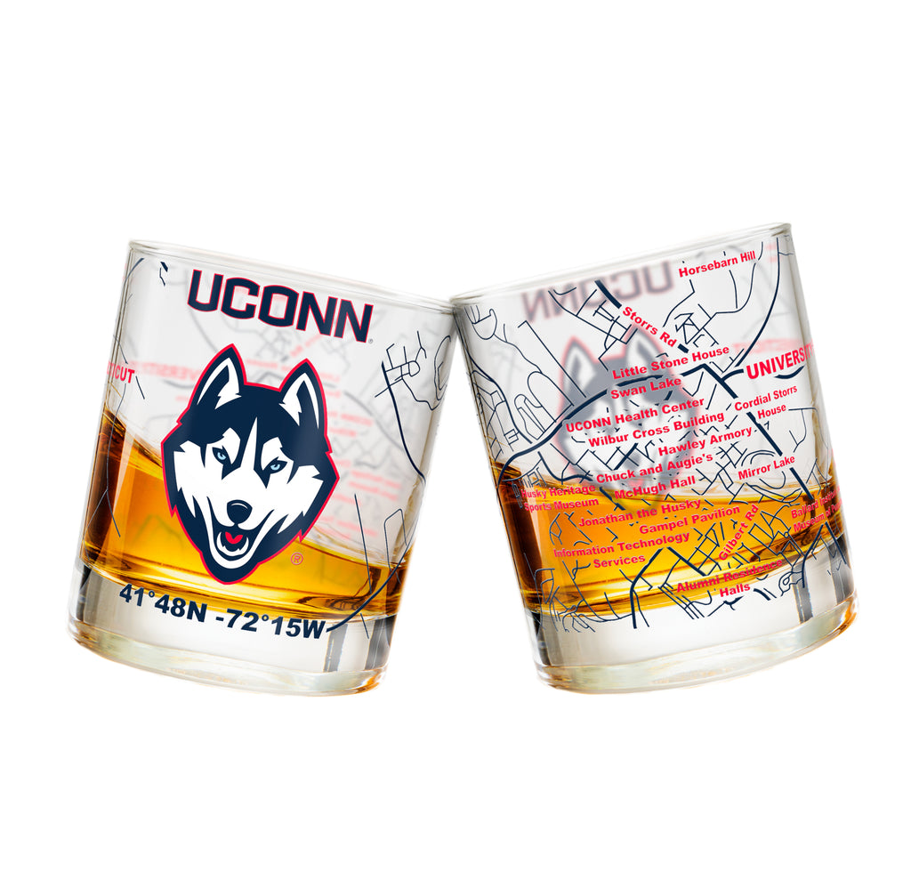University Of Connecticut Whiskey Glass Set (2 Low Ball Glasses)
