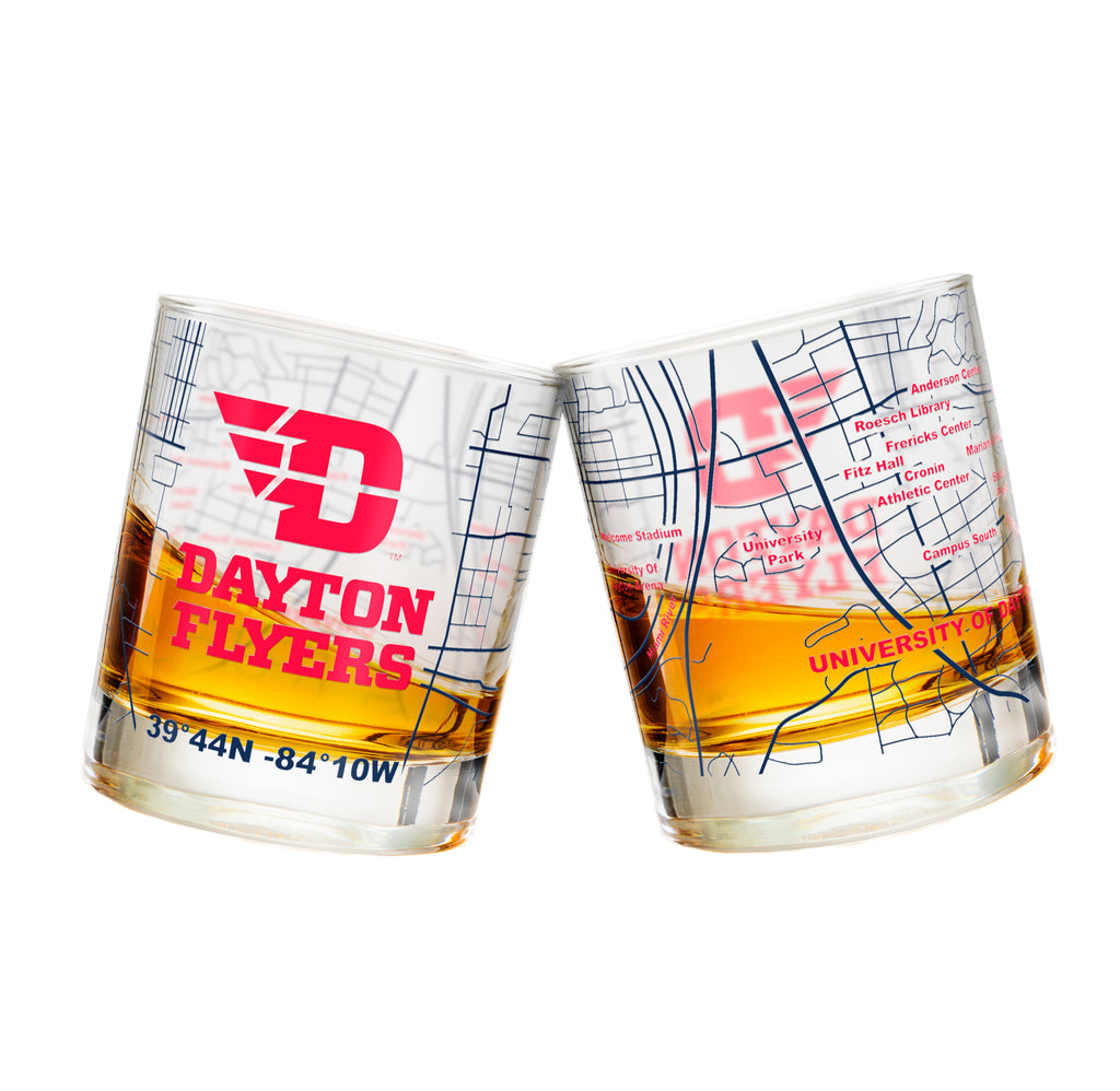 University Of Dayton Whiskey Glass Set (2 Low Ball Glasses)