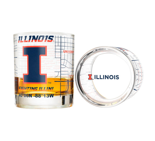 University Of Illinois Whiskey Glass Set (2 Low Ball Glasses)