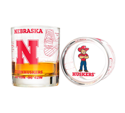 University Of Nebraska Whiskey Glass Set (2 Low Ball Glasses)