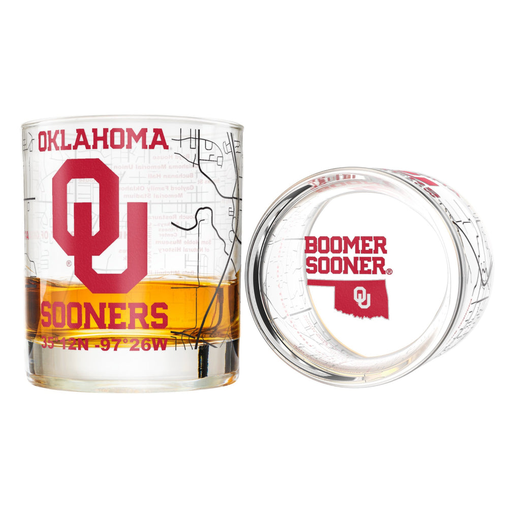 University Of Oklahoma Whiskey Glass Set (2 Low Ball Glasses)