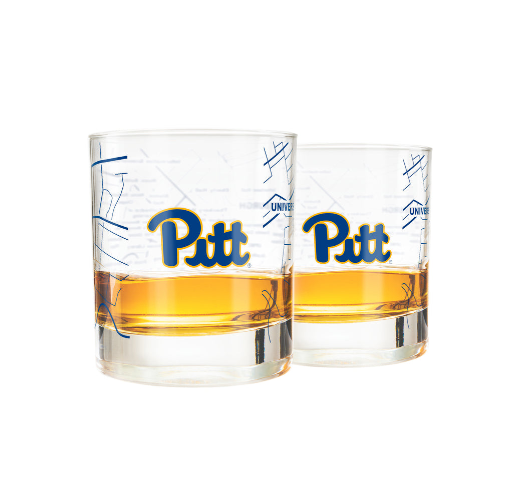 University Of Pittsburgh Whiskey Glass Set (2 Low Ball Glasses)