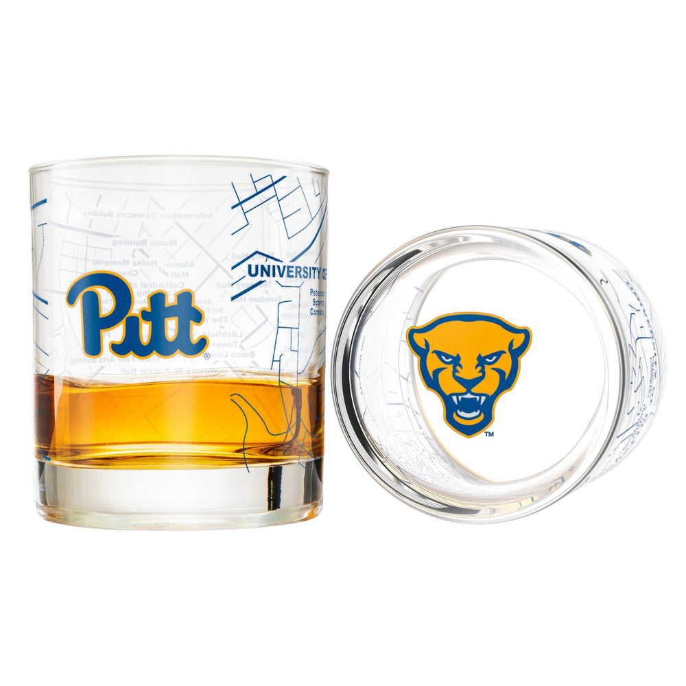 University Of Pittsburgh Whiskey Glass Set (2 Low Ball Glasses)