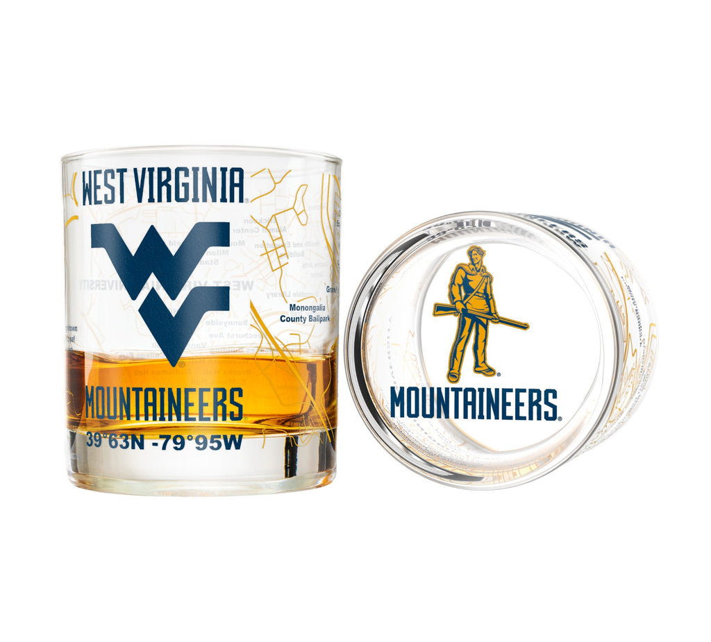 West Virginia University Whiskey Glass Set (2 Low Ball Glasses)