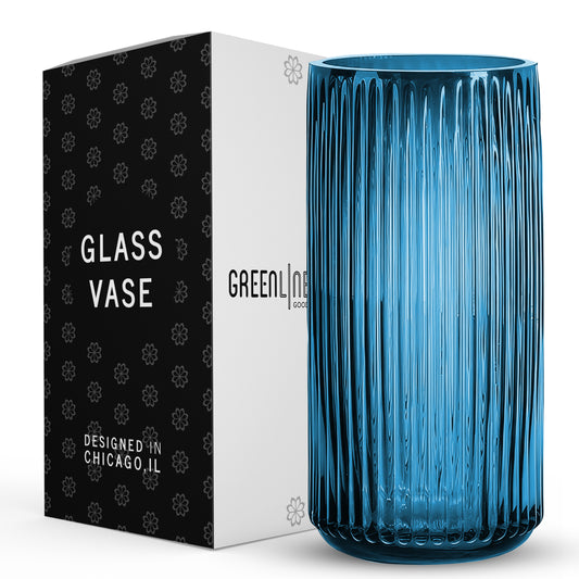 Ripple Vase Rounded Bottom Hand-Blown Glass Vases for Flowers - Blue