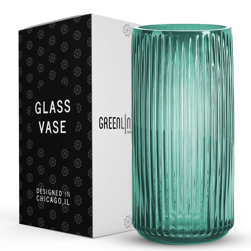 Ripple Vase Rounded Bottom Hand-Blown Glass Vases for Flowers - Green