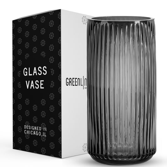 Ripple Vase Rounded Bottom Hand-Blown Glass Vases for Flowers - Gray