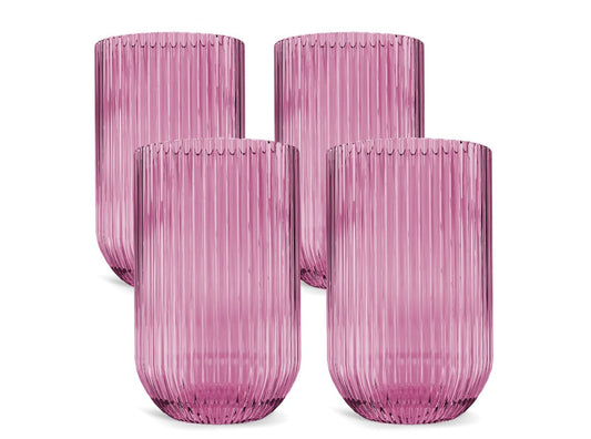 Ribbed Colored Drinking Glasses (Set of 4) - Pink
