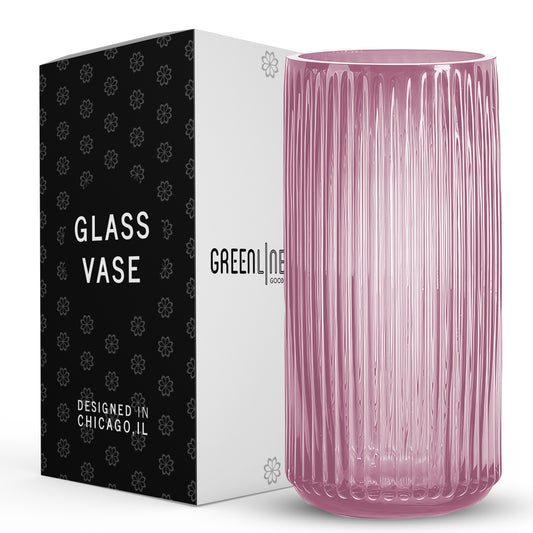 Ripple Vase Rounded Bottom Hand-Blown Glass Vases for Flowers - Pink