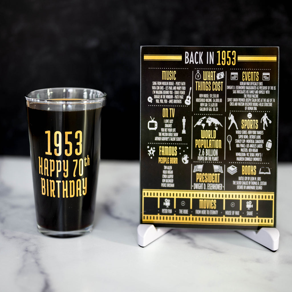 1953 Birthday Year Facts Board Set with Stand Included - 70th Birthday