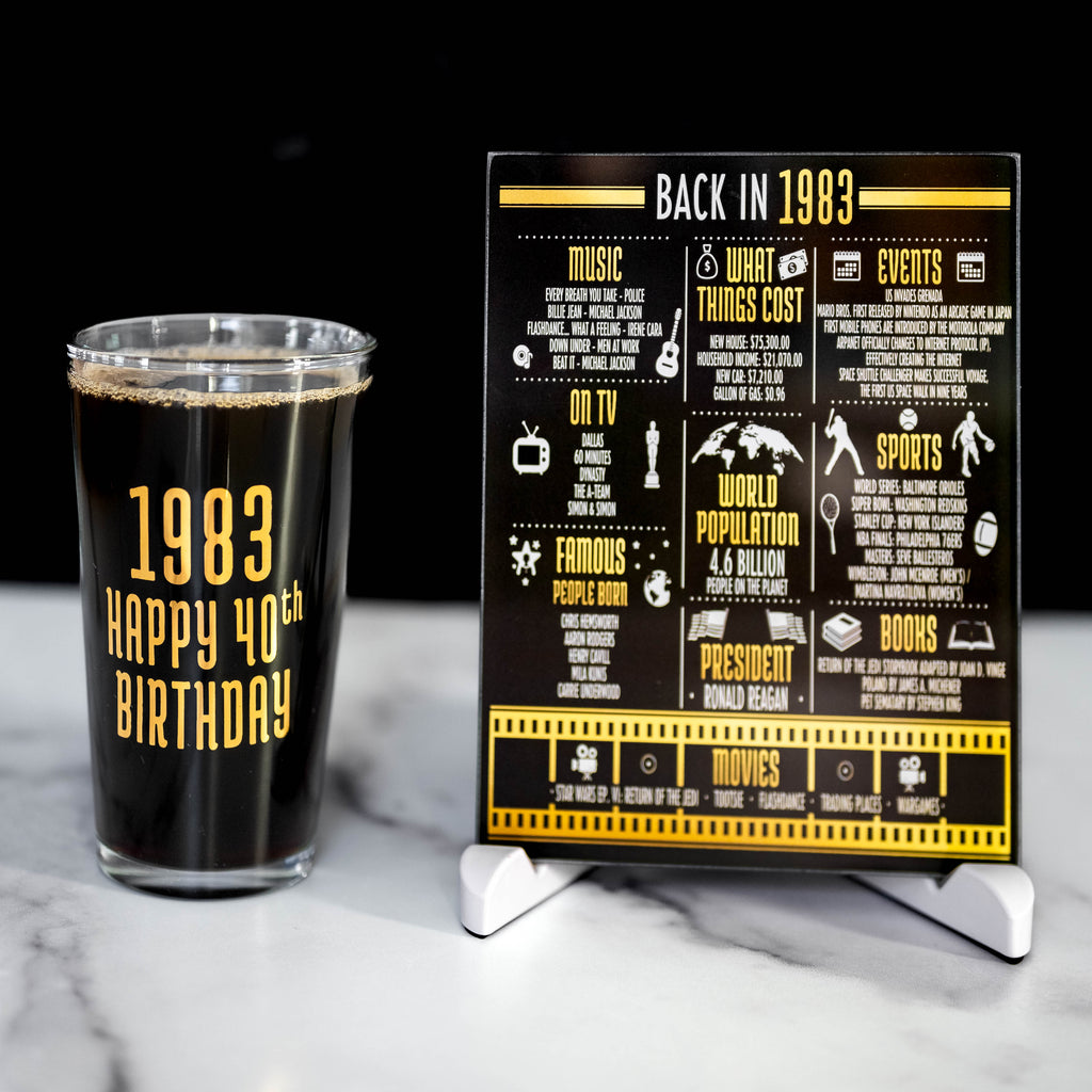 1983 Birthday Year Facts Board Set with Stand Included - 40th Birthday
