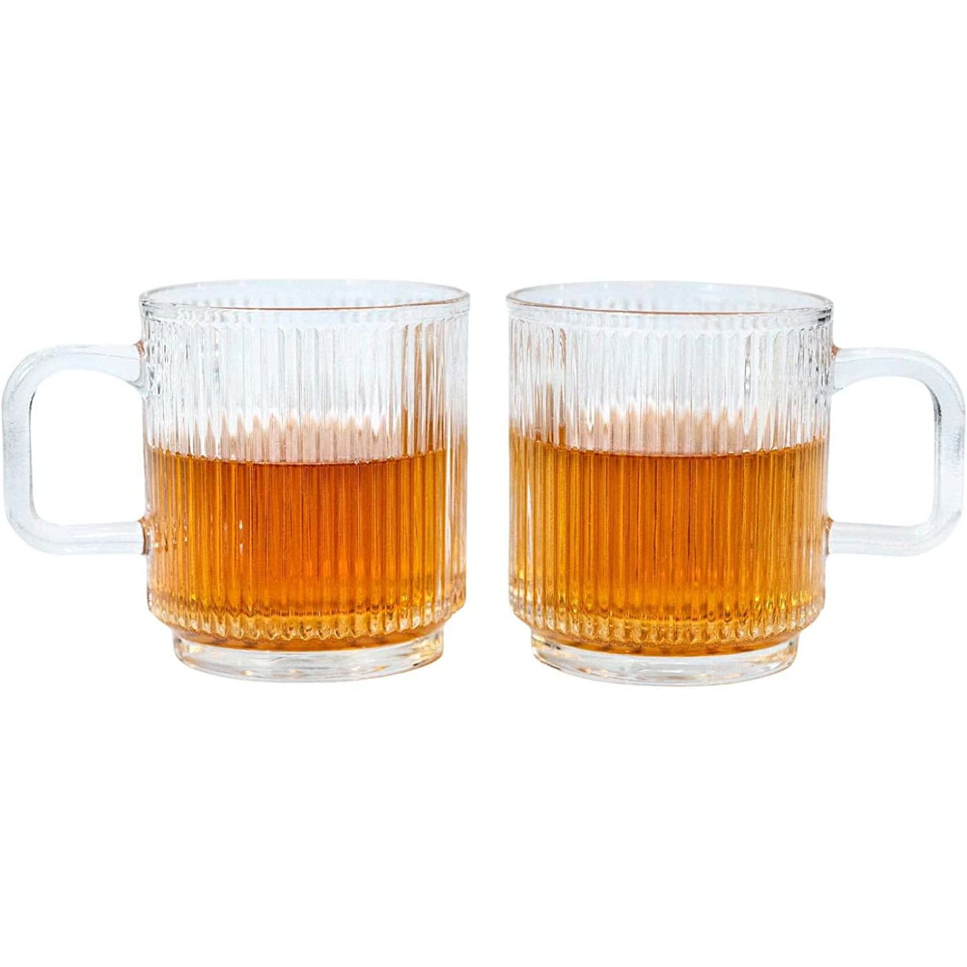 Greenline Goods Ribbed Ripple Art Deco Glassware Mugs Set of 2-12 oz Origami Style Glass Cups - Aesthetic Drinking Glasses - Retro Unique Fluted