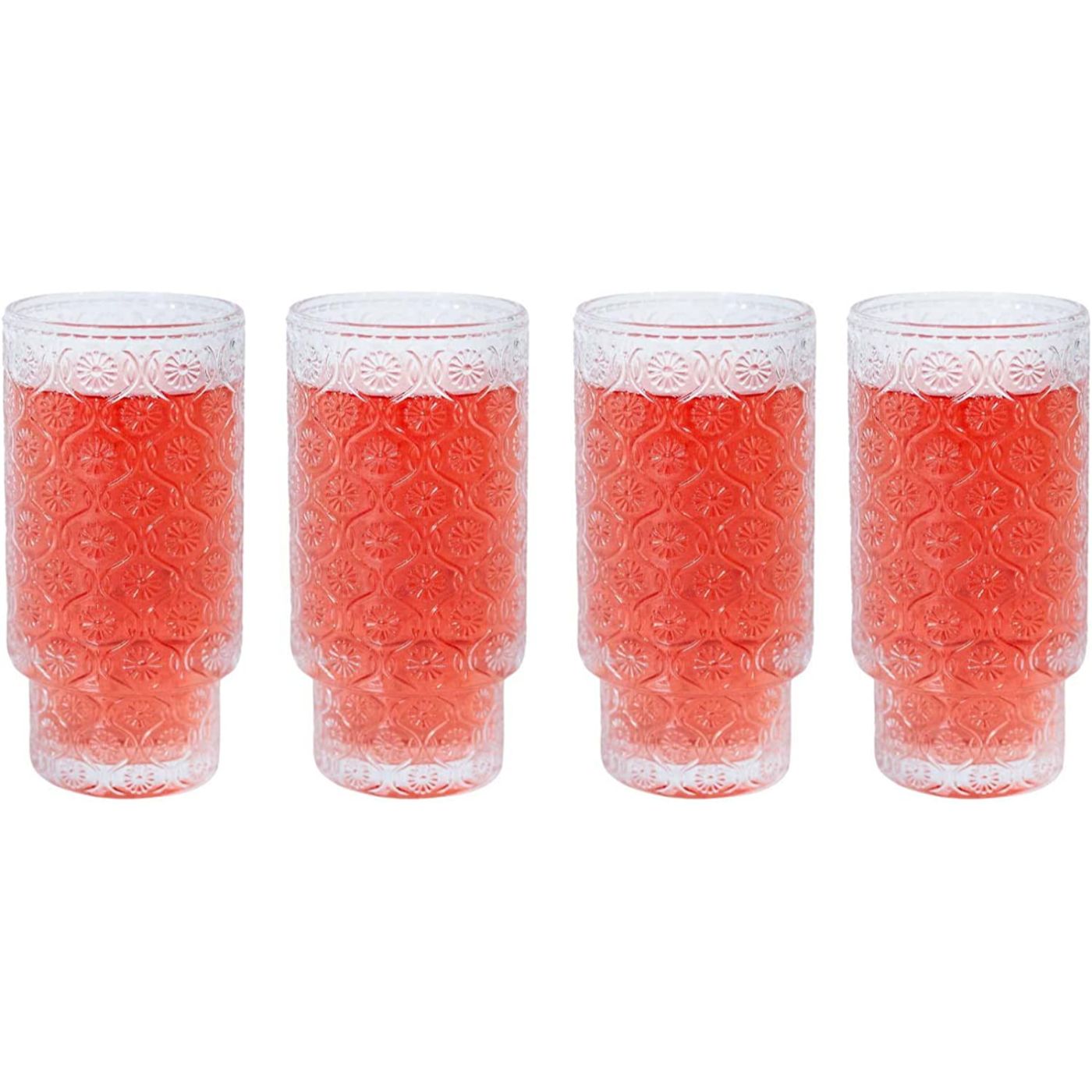 Storied Home 12 oz. Embossed Drinking Glass (Set of 4)
