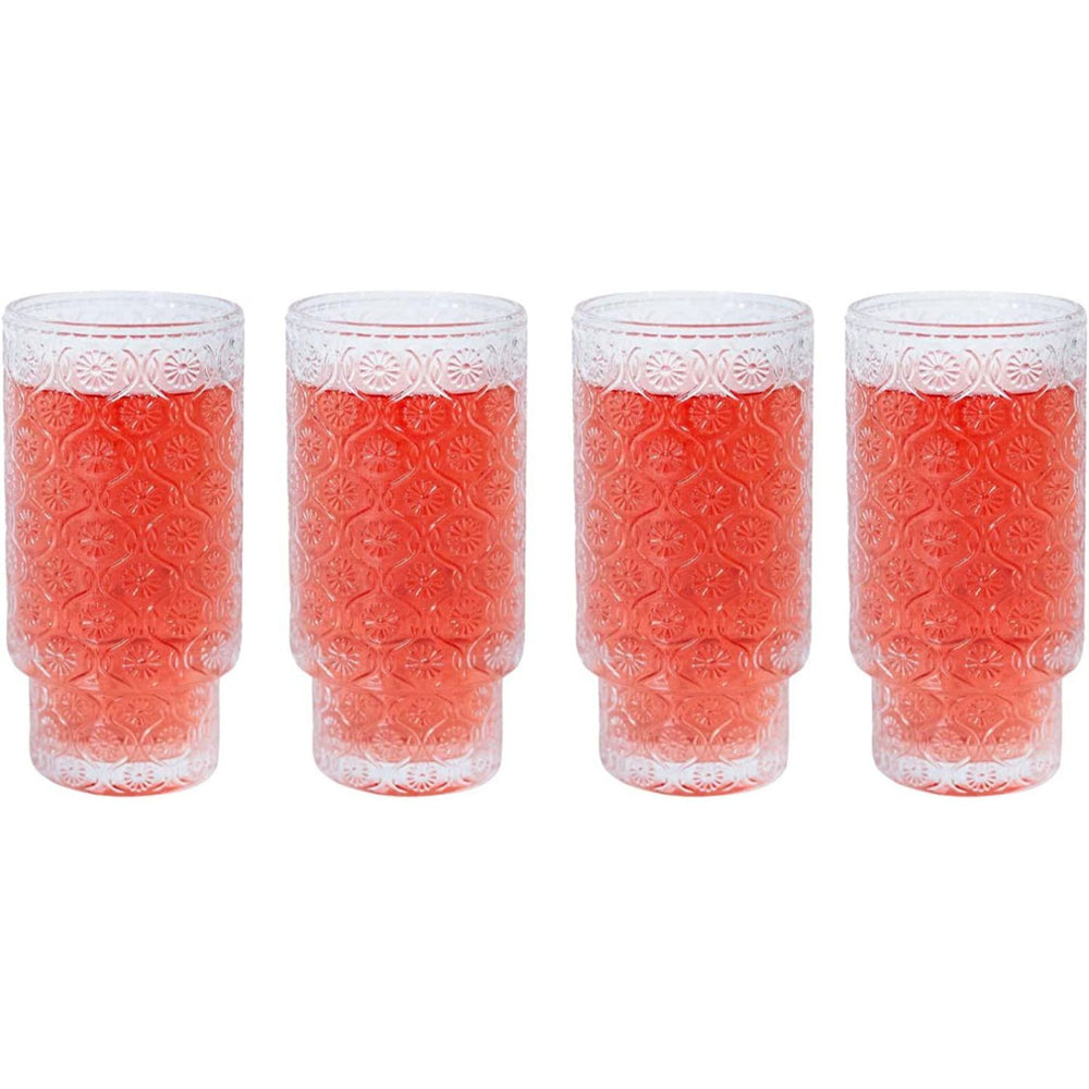 Ribbed Glass Cups With Straws 12oz, Drinking Glasses 4, Ribbed