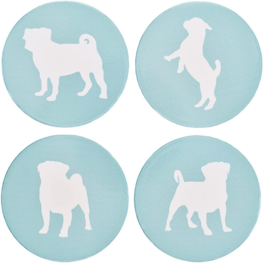 Pug Ceramic Coasters with Metal Stand (Set of 4)