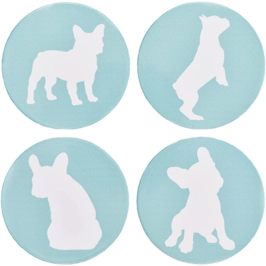 French Bulldog Ceramic Coasters with Metal Stand (Set of 4)