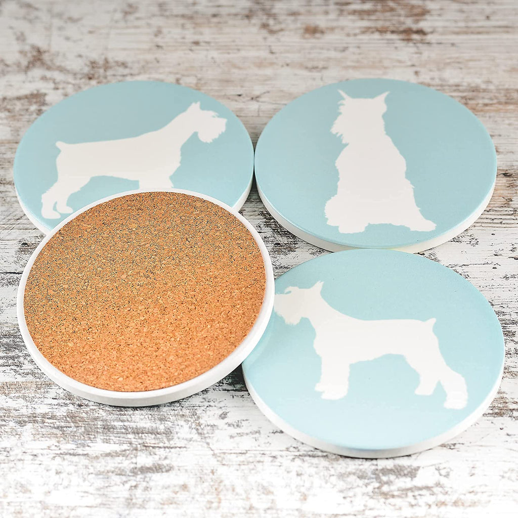Schnauzer Ceramic Coasters with Metal Stand (Set of 4)