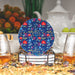 Navy Floral Ceramic Coasters with Metal Stand (Set of 4)