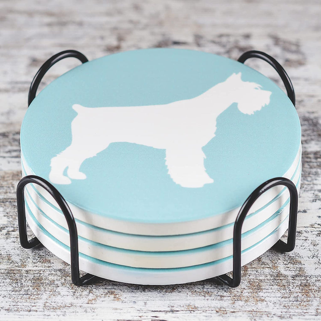 Schnauzer Ceramic Coasters with Metal Stand (Set of 4)