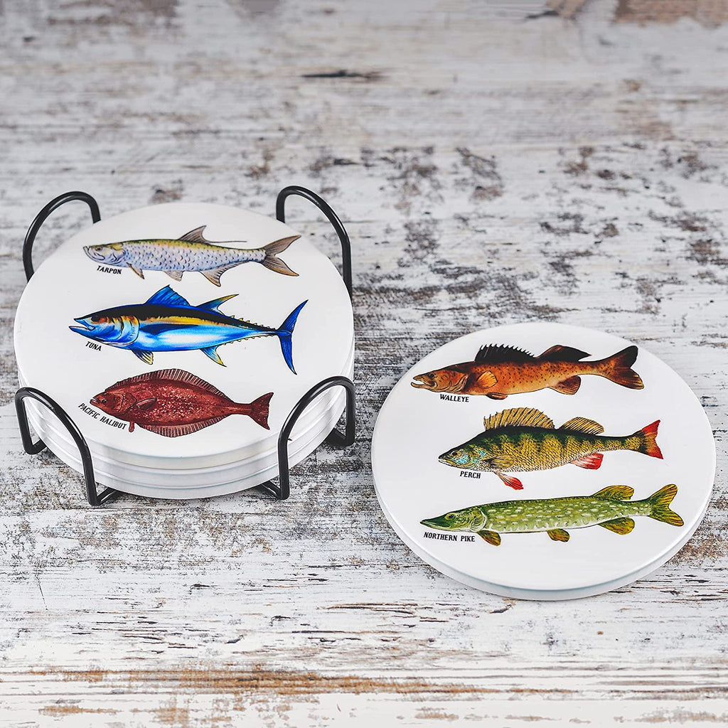 Fishing Coasters Ceramic set of 4 Lure Themed for Your 