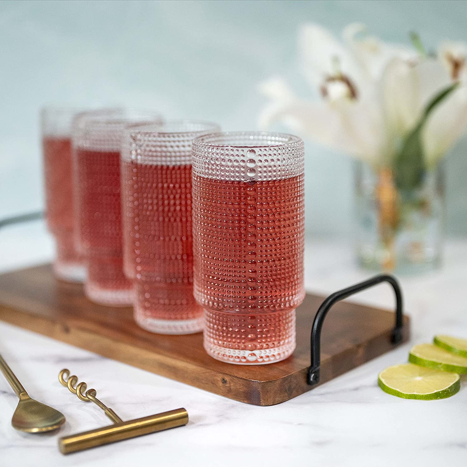 4pcs, 16oz Hobnail Drinking Glasses With Glass Straws, Stackable Cups For  Bar, Cocktails, And Beverages, Ideal For Iced Coffee, Beer, Juice, And Water
