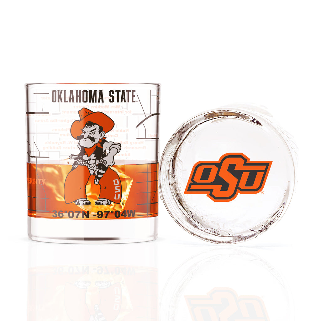 Oklahoma State University Whiskey Glass Set (2 Low Ball Glasses)